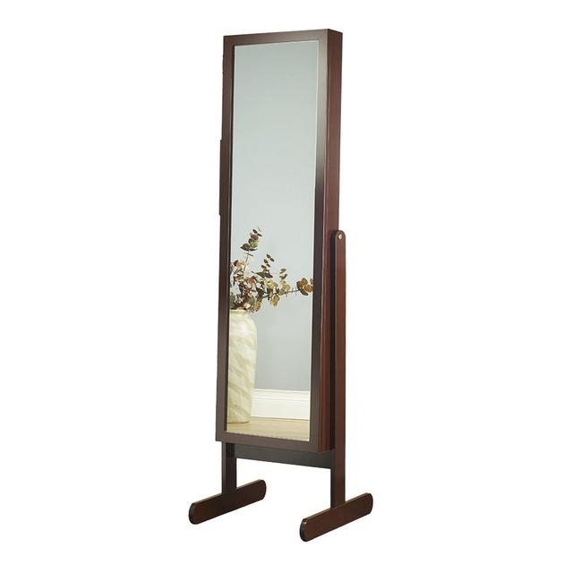 Plaza Astoria Free Standing Jewelry Armoire Cabinet Style Jewelry Armoire with Adjustable Stand, Full Dressing Mirror & Vanity Mirror for Bracelets, Necklaces, Rings, Earrings and More, Cherry Finish