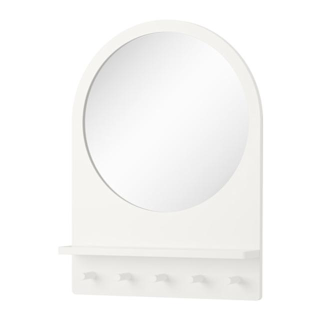 SALTRÖD Mirror with shelf and hooks, white