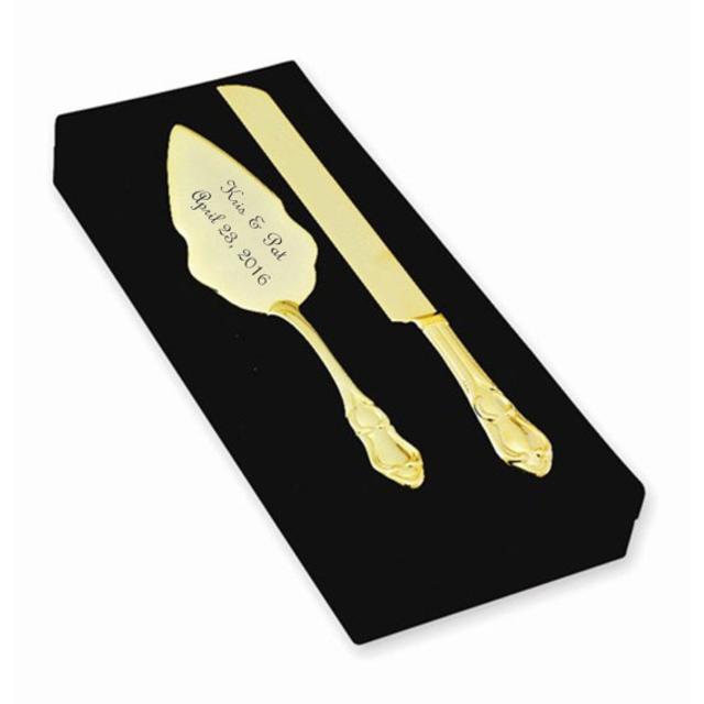 Wedding Cake Server and Knife Set Personalized For Free Gold Plated Server Gold Plated Traditional Cake Server and Knife