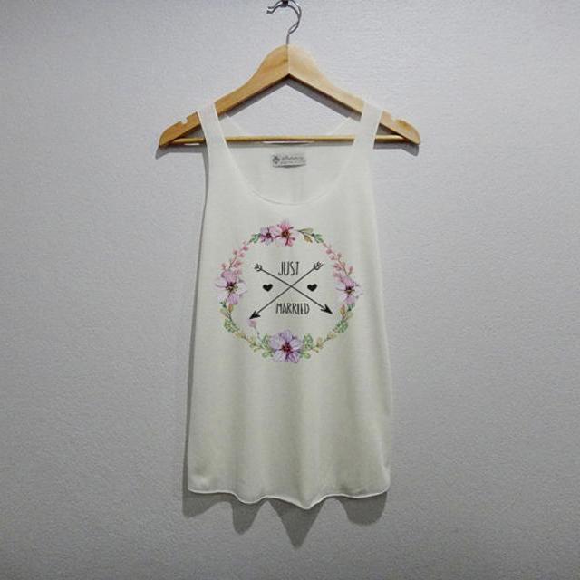 Just Married Flower Vintage Shirt Tank Top Women Size S M L