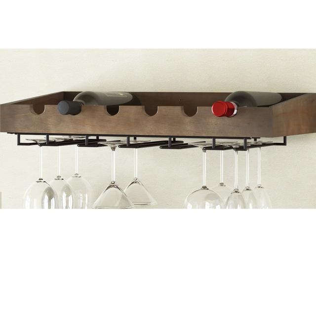 ArtifactDesign Wall Mounted Wood Wine Rack for 6 Bottles with Stemware Glass Storage , Walnut