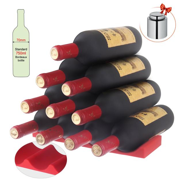 Bottle Stacking Mat 11.6" Konsait Wine Stacker Fridge Rack With Stainless Steel Wine Sealer Stopper,Stack up to 10 Full Size Bottles for Beer Organizer for Refrigerator Bottle