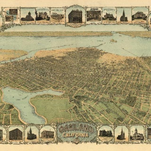 Oakland, California Panoramic Map (12x18 Art Print, Wall Decor Travel Poster)