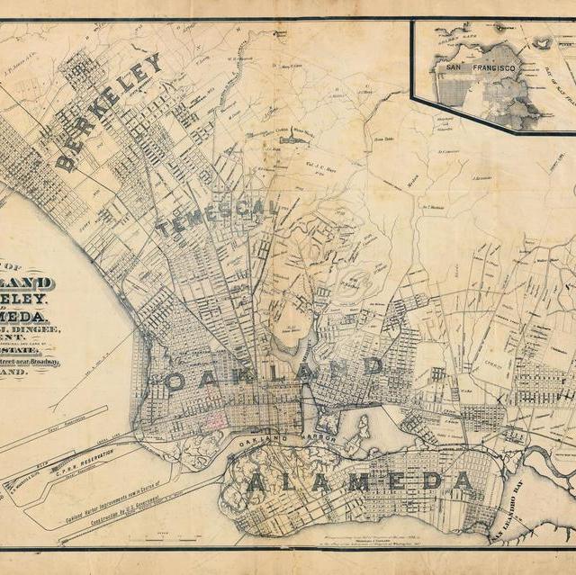 1884 Property Map Berkeley Alameda And Oakland Cal-Reprint