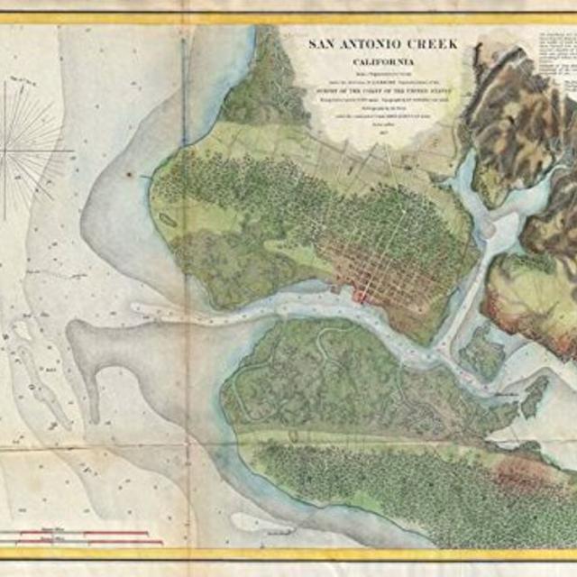 Wall Art Print entitled Vintage Oakland And San Antonio Creek Map (1857) by Alleycatshirts @Zazzle