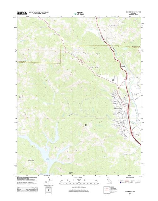 Topographic Map Poster - CLOVERDALE, CA TNM GEOPDF 7.5X7.5 GRID 24000-SCALE TM 2012 19" x 24"