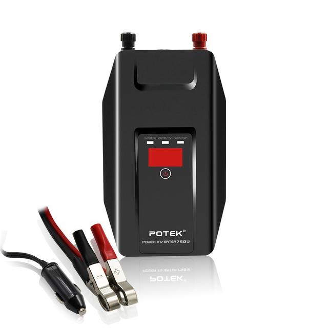 POTEK 750W Power Inverter 12 Volt DC To 110 Volt AC Power Converter With Dual USB&AC Charging Ports for Laptop, Tablet, Smartphone,Camera and more