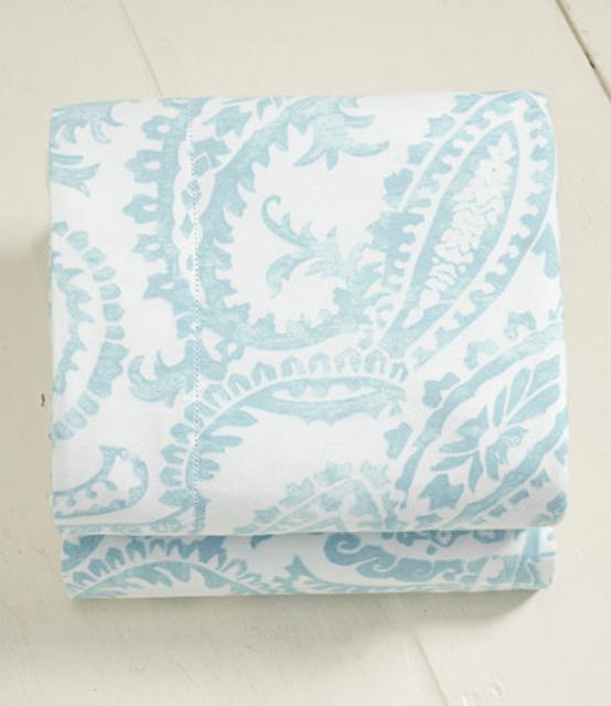 LL Bean, Premium Supima Flannel Sheet, Flat Floral, King - Blue Haze