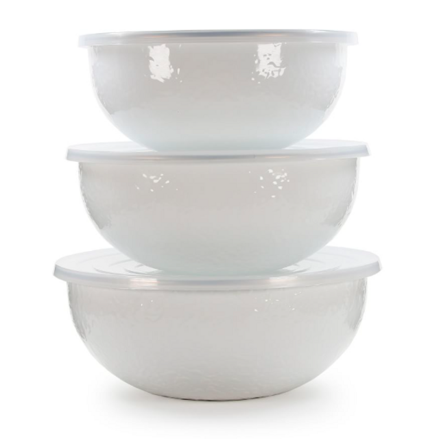 Enamel Lidded Mixing Bowls - Set of 3, White