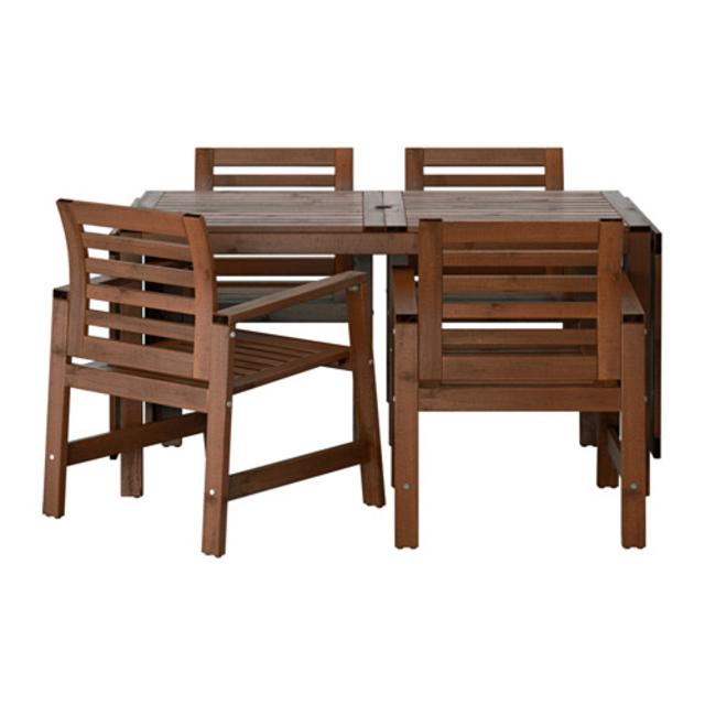 ÄPPLARÖ Table and 4 armchairs, outdoor, brown stained