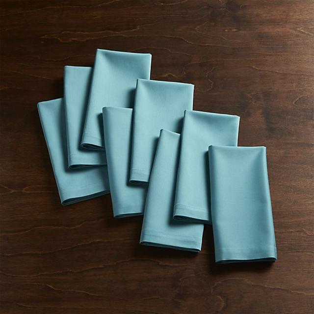 Set of 8 Fete Aqua Cotton Napkins