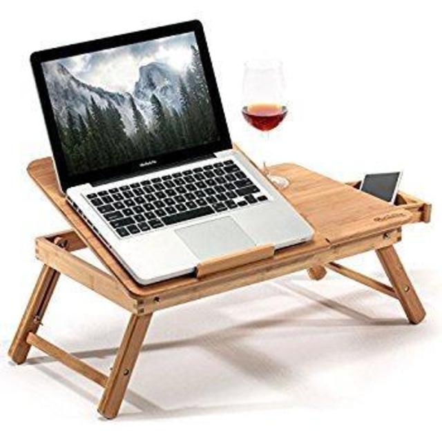 Laptop Desk Adjustable Breakfast Serving Bed Tray with Tilting Top Drawer（Hankey Bamboo LD01）