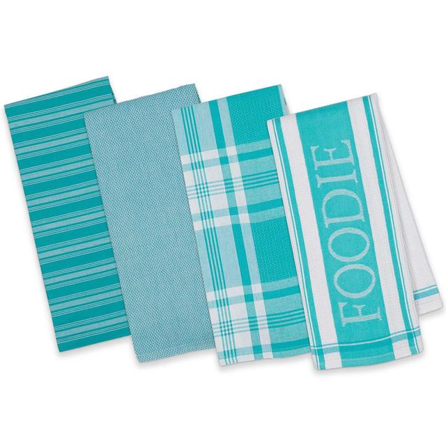 Design Imports 4-Piece Gourmet Patterned Kitchen Towel Set in Turquoise
