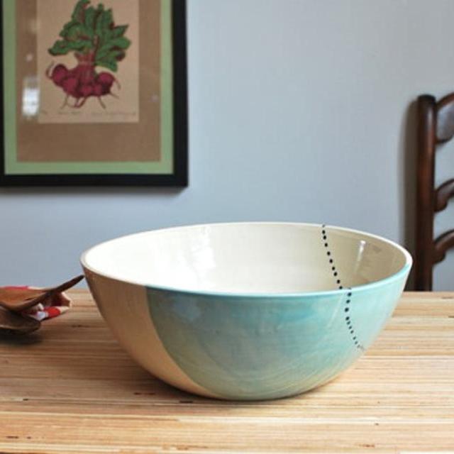 Serving Bowl - Large in Robin's Egg Blue Dots