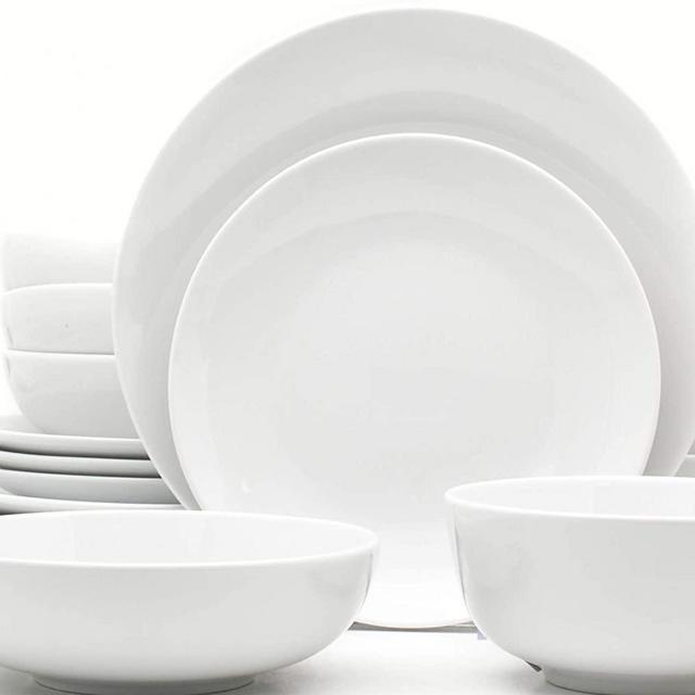 Euro Ceramica Essential Collection Porcelain Dinnerware and Serveware, 16 Piece Set, Service for 4, Classic White