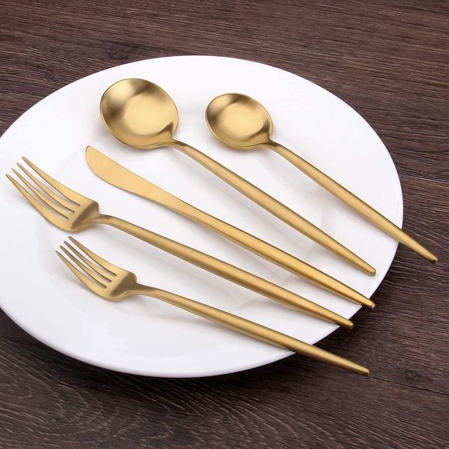Matte Gold Silverware Set, Bysta 20-Piece Stainless Steel Flatware Set Cutlery Set Service For 4, Satin Finish, Dishwasher Safe, Nice Gift Box