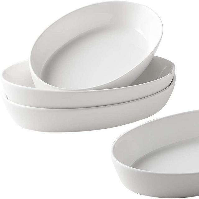 UIBCWN Oval Au Gratin Baking Dishes, Deep Oval Roaster, Baking Dish Roasting Individual Lasagna Pan,Porcelain Ramekins Ideal for vegetables,potatoes,salad and Creme Brulee - white - Set of 4