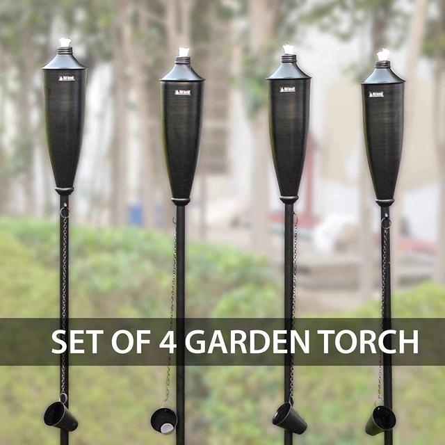 Garden Torch Set of 4 Garden Backyard Torch - 60 inch Citronella Garden Outdoor/Patio Flame Metal Torch Black Matt