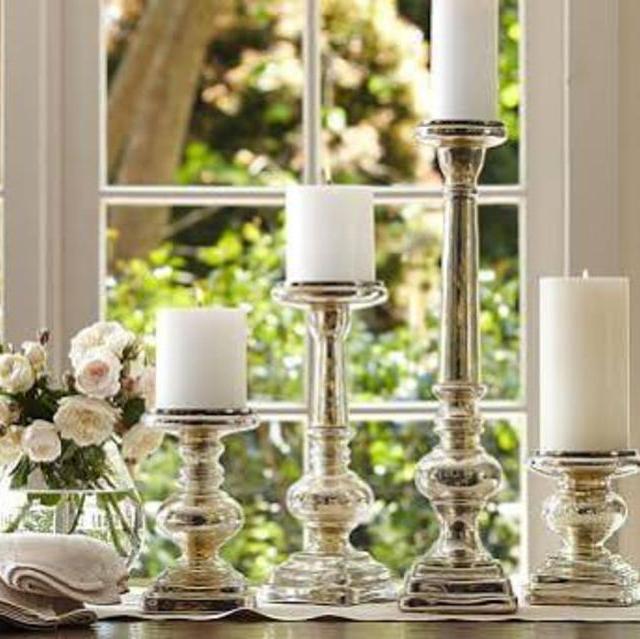 Antique Mercury Glass Pillar Holder, Small