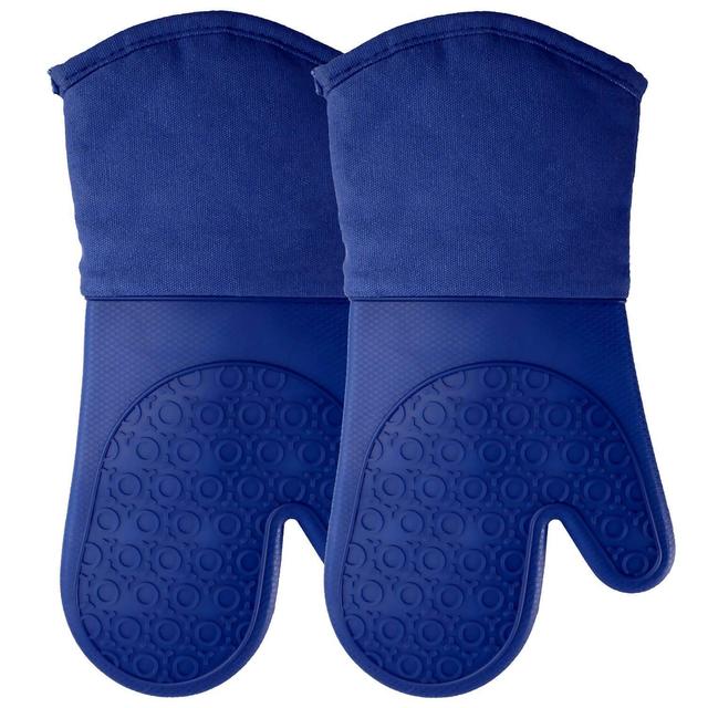 Homwe Silicone Oven Mitts with Quilted Cotton Lining - Professional Heat Resistant Pot Holders - Blue