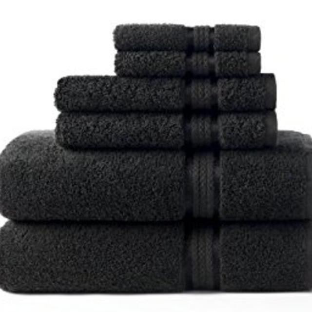 Cotton Craft Ultra Soft 6 Piece Towel Set Black, Luxurious 100% Ringspun Cotton, Heavy Weight & Absorbent, Rayon Trim - 2 Oversized Large Bath Towels 30x54, 2 Hand Towels 16x28, 2 Wash Cloths 12x12