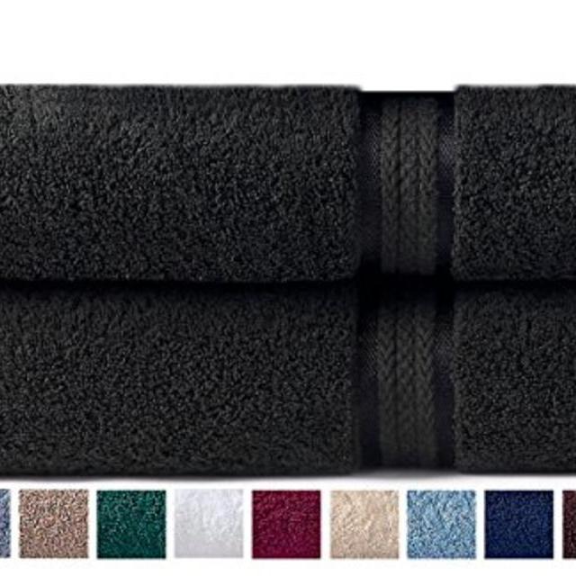 Cotton Craft Ultra Soft 2 Pack Oversized Extra Large Bath Sheet 35x70 Black weighs 33 Ounces - 100% Pure Ringspun Cotton - Luxurious Rayon trim - Ideal for everyday use - Easy care machine wash