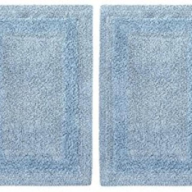 Cotton Craft 2 Piece Reversible Step Out Bath Mat Rug Set 17x24 Spa Blue, 100% Pure Cotton, Super Soft, Plush & Absorbent, Hand Tufted Heavy Weight Construction, Full Reversible, Rug Pad Recommended