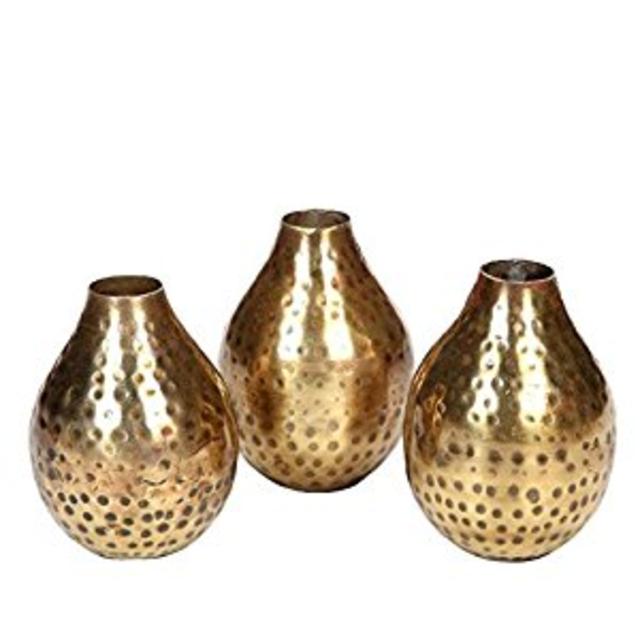 Hosley's Set of 3 Antique Bronze Metal Bud Vases - 4.5" High. Ideal GIFT for Wedding, Bridal, Home, Study, Spa or Aromatherapy