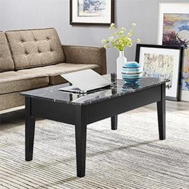 Dorel Living Faux Marble Lift Top Storage Coffee Table, Black