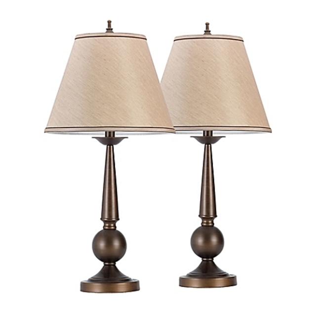 Globe Electric Table Lamp in Bronze with Beige Fabric Shade (Set of 2)