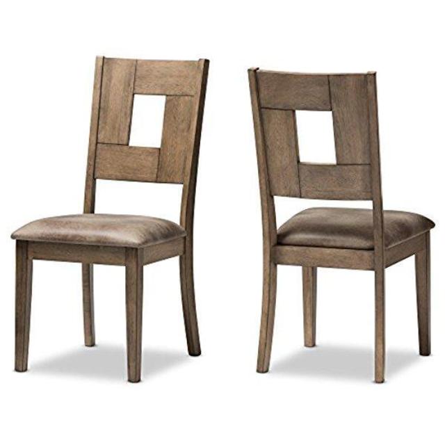 Baxton Studio 2 Piece Edwige Shabby Chic Country Cottage Weathered Gray/Brown Wood Dining Side Chair Set