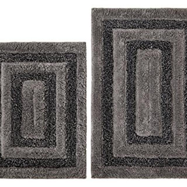 Cotton Craft - 2 Piece Bath Rug Set - Tweed Race Track - Grey Black - 100% Pure Cotton with Spray Latex Back - Larger Rug is 21x32 Oblong and Second Rug is Oblong 18x24 - Easy care machine wash