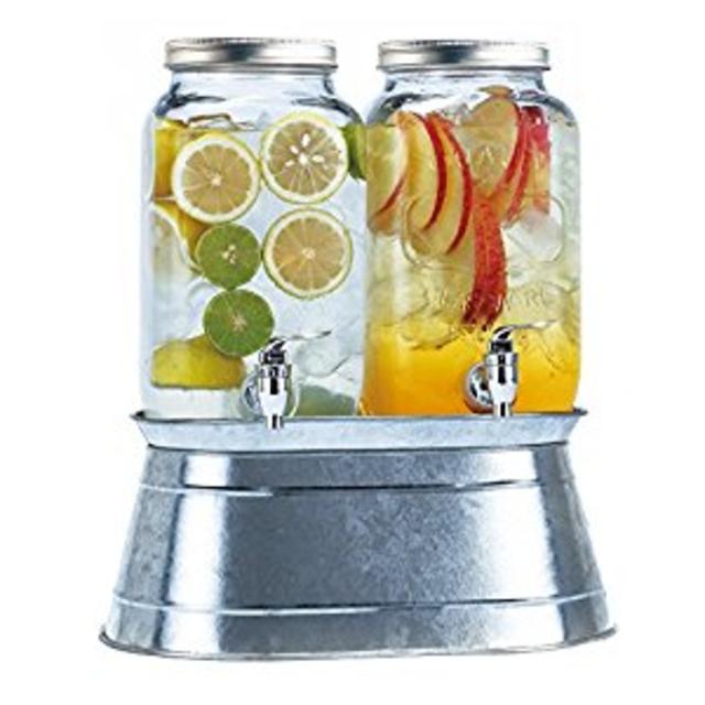 Simple Flow Double Glass Mason Jar Drink Dispensers 3.5 Liters Each
