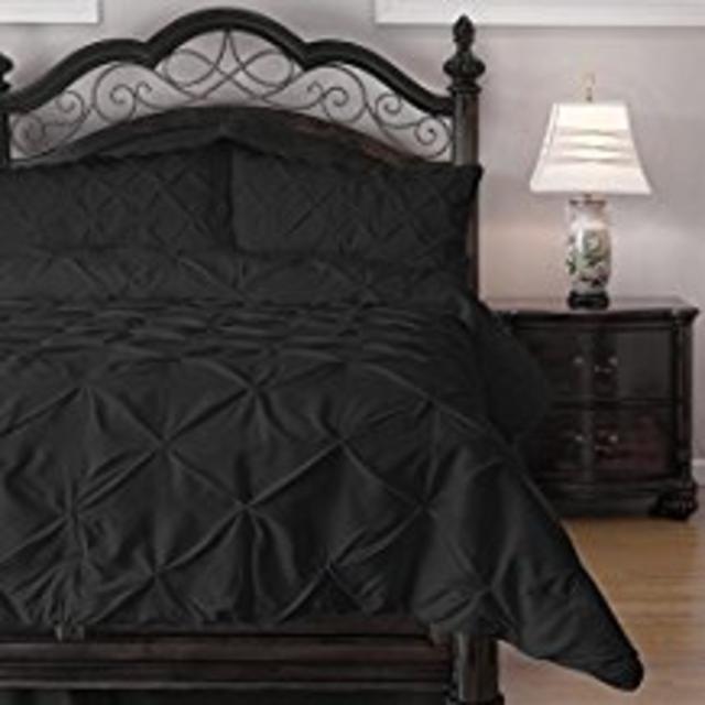Pinch Pleat Comforter Set - 4-Piece - by ExceptionalSheets, Cal King, Black