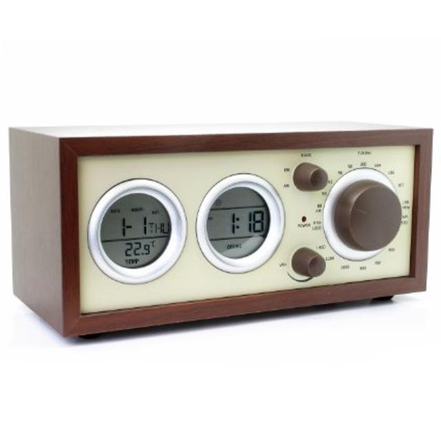 JCC Multifunction Wooden Retro Classic Battery operated AM/FM Table Desk Radio with Time Display, Alarm, Timer, Auto ON, Thermometer, Calendar Function