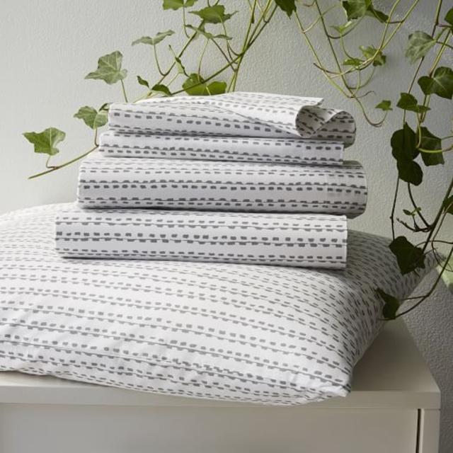 Organic Hand Drawn Stripe Sheet Set - Feather Gray
