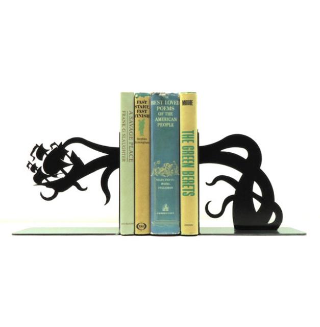 Tentacle Pirate Ship Attack Bookends