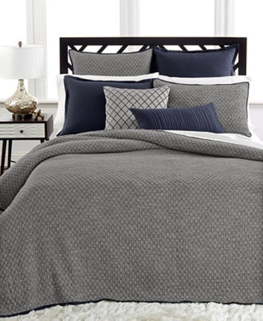 Hotel Collection Linen Navy Quilted Full/Queen Coverlet