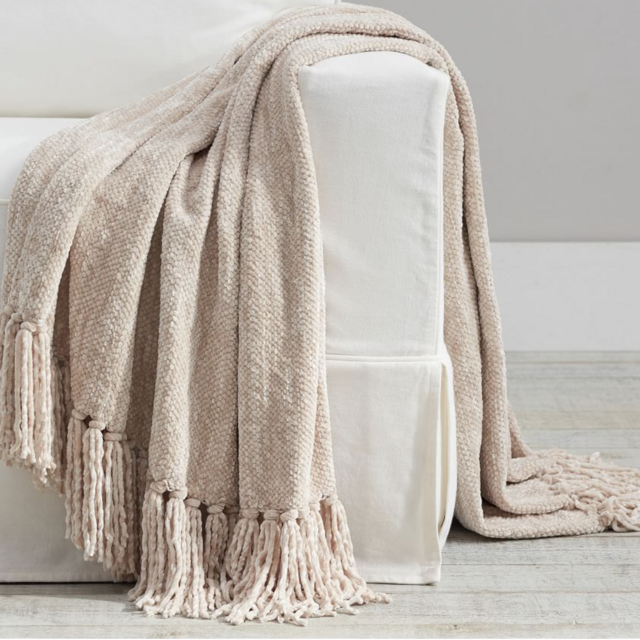 Chenille Hand-Knotted Fringe Throw