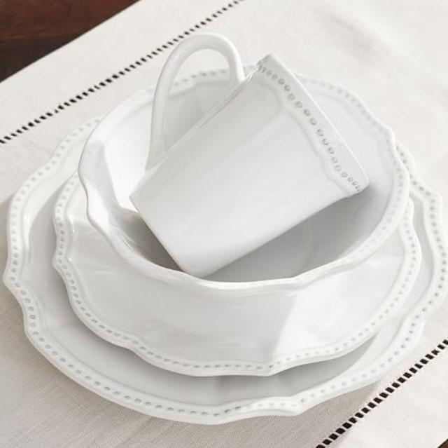 3- Pottery Barn Leila Stoneware 16 Piece Dinnerware Set, White
