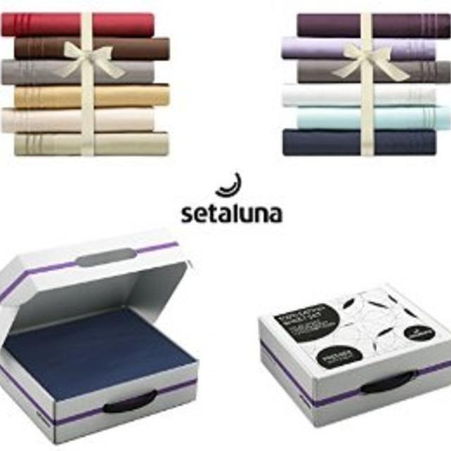 #1 Best seller Setaluna Premier Soft & Silky 100% Satina Bed Sheet Set, California King, Navy Blue,
