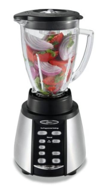 Oster BVCB07-Z Counterforms 6-Cup Glass Jar 7-Speed Blender, Brushed Stainless/Black