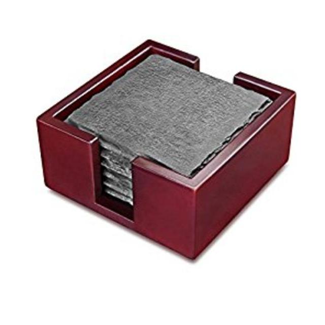 Artaste 28508 Slate Coasters Square, Set of 6 with Solid Wood Holder