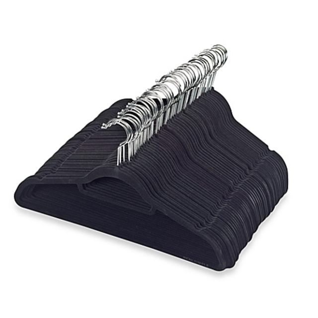 Black Slimline 50-Count Flocked Suit Hangers