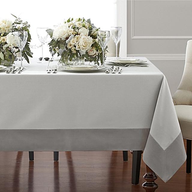 Wamsutta® Bordered Linen 90-Inch Square Tablecloth in Grey