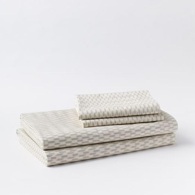 Organic Ikat Stripe Sheet Set, Queen, Ivory/Platinum