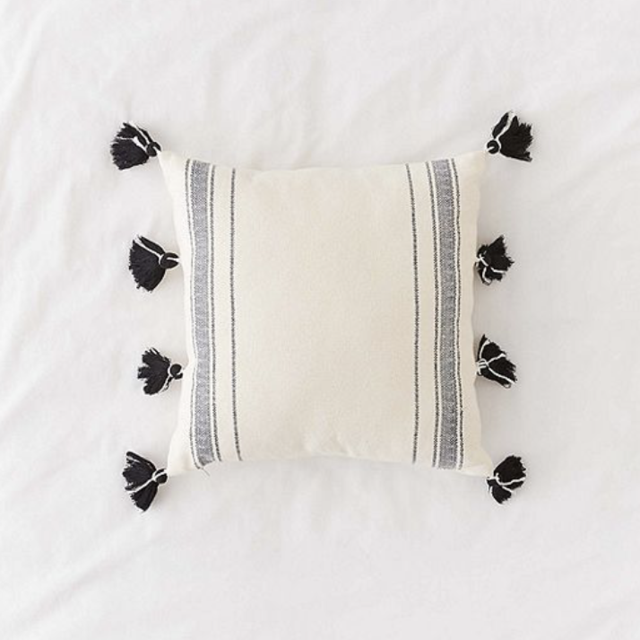 Ivy Fringe Striped Throw Pillow – Cream