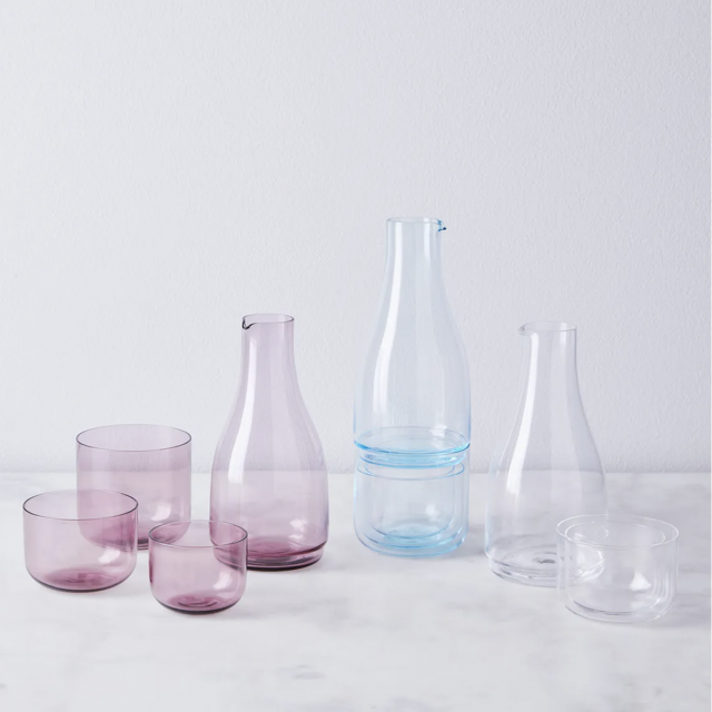 Hand Blown Glass Japanese Nested Sake Set (Blue)