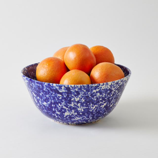 Blue on Cream 14.5 Inch Splatterware Serving Bowl