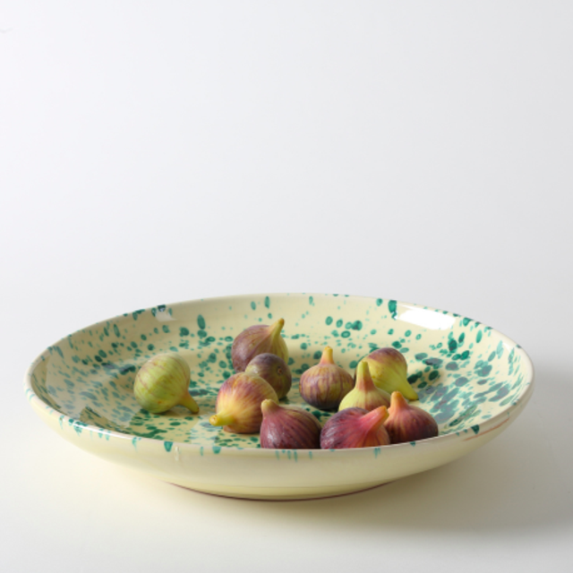 Green on Cream 17 Inch Splatterware Platter